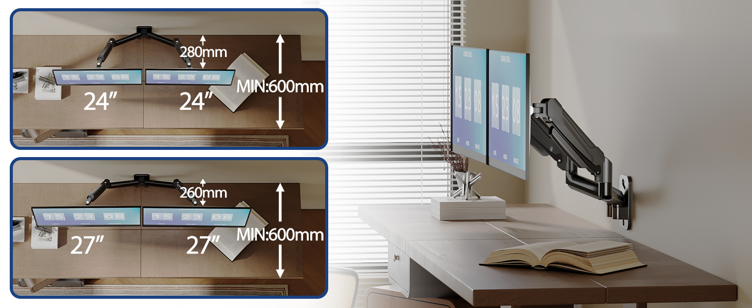 Підставка для двох моніторів BONTEC, 13-32 дюйми, регулювання висоти, поворот та нахил, VESA 75x75/100x100, до 9 кг, для офісу та геймінгу