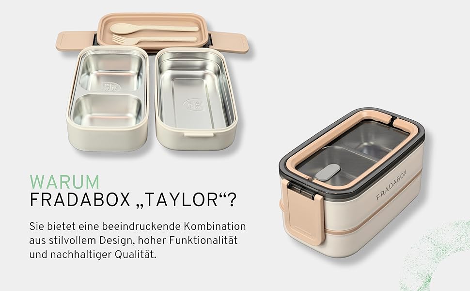 Бенто-бокс 'Taylor', 2 яруси з відділеннями, преміум нержавіюча сталь, без BPA, з посудом, для їжі на виніс, Meal Prep для дорослих, витримує мікрохвильову піч, герметичний