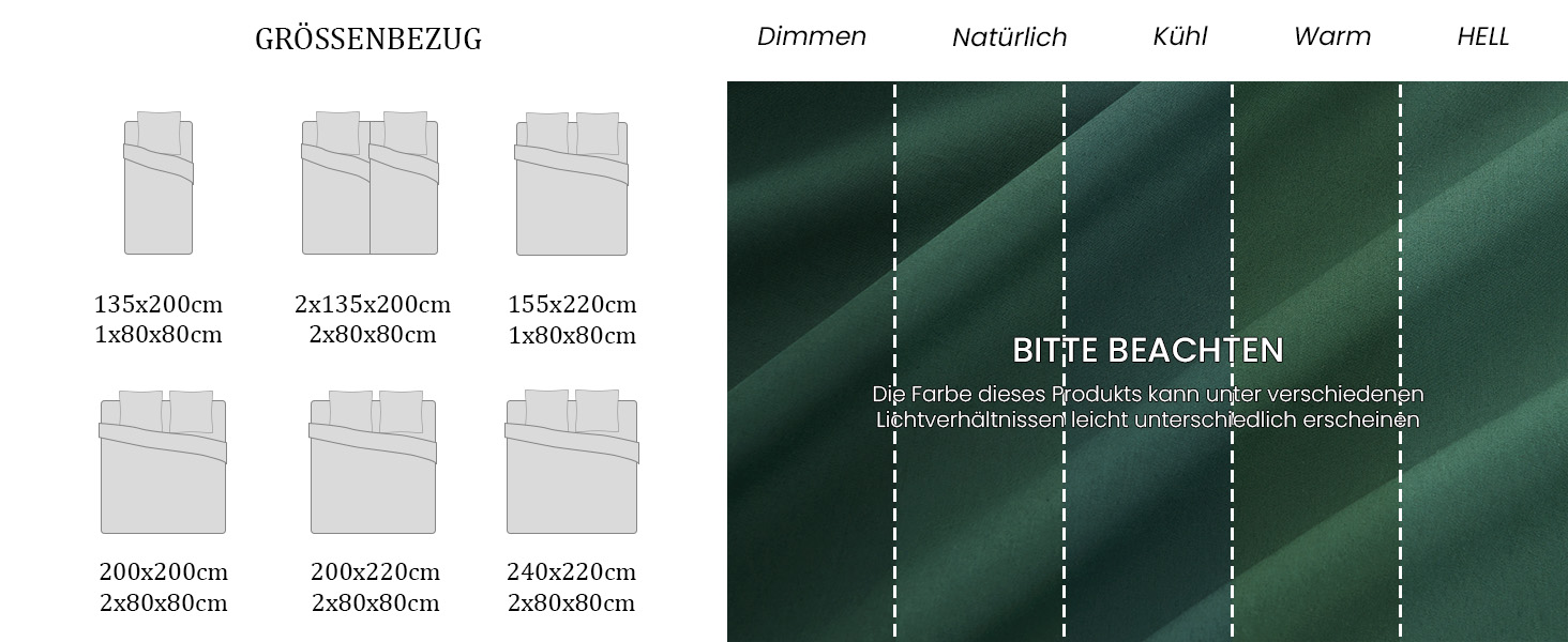 Комплект постільної білизни 135x200/80x80 зелений бавовна 4-х частинний, комплект постільної білизни Salbeigrün 2x135x200 + 2x80x80, постільна білизна ÖKO-TEX Aesthetic 100% бавовна з блискавкою (темно-зелений, 2-х частинний | 155x220cm)