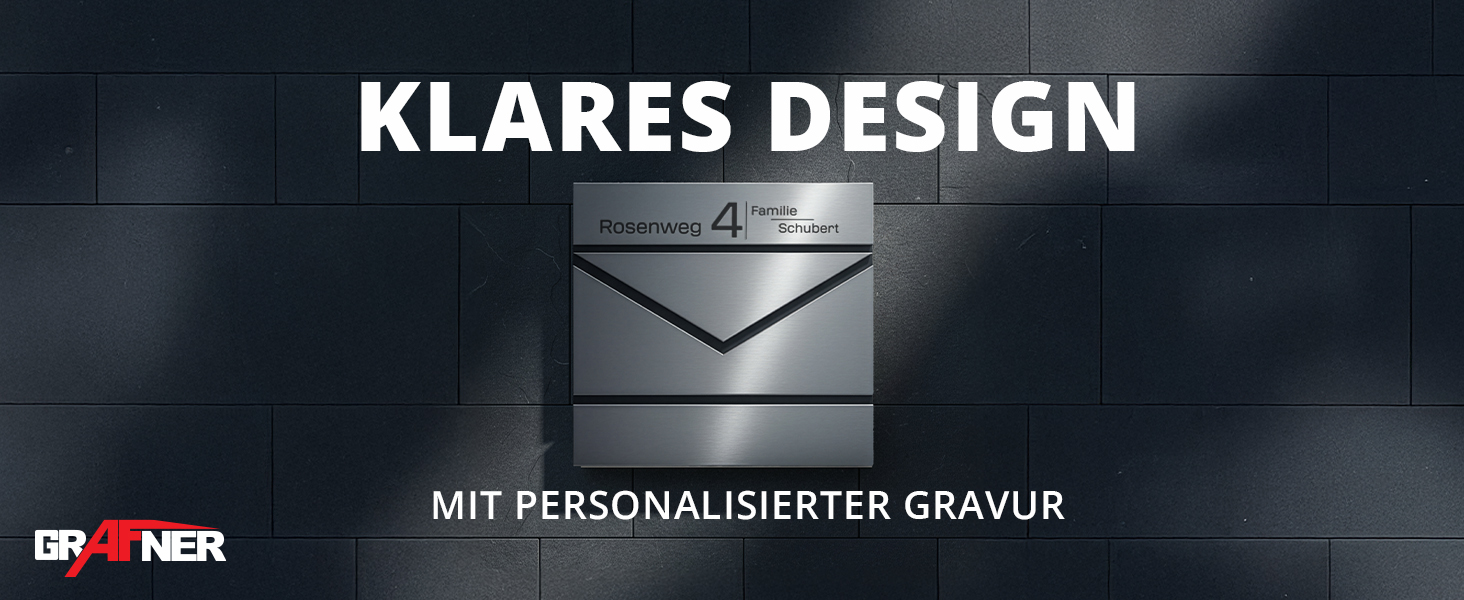 Поштовий ящик Grafner Premium, нержавіюча сталь, з газетницею та 2 ключами, гравіювання імені/вулиці/номера будинку, колір антрацит RAL7016