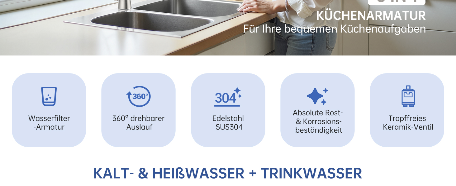 Кухонний змішувач Dayone з висувним виливом, нержавіюча сталь SUS304, високий тиск, 360° обертання, 2 функції, для кухні