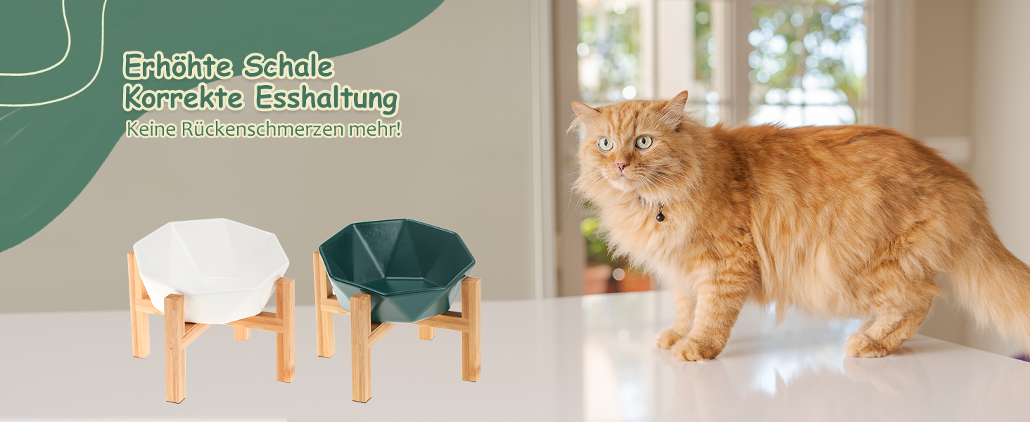 Керамічна годівниця для котів та собак на підставці, нахилена, зелена, 1 шт.