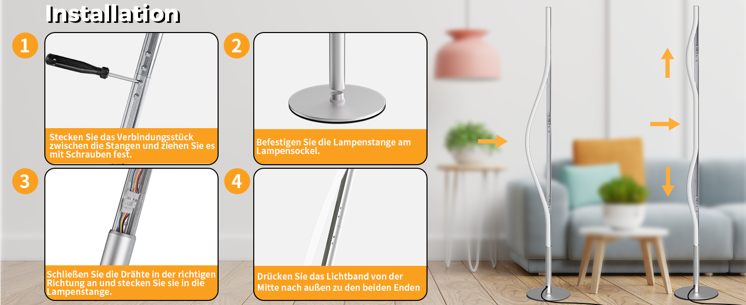 LED торшер Fortand з димуванням, пульт, 147 см. Сучасний торшер для вітальні та спальні. Регулювання кольору та яскравості 2700K-6500K