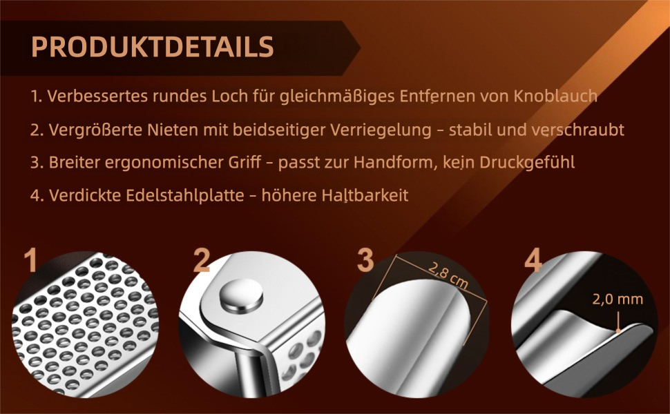 Преміум-притискач для часнику з нержавіючої сталі, Lekdicht - герметичний, легкий у догляді, стійкий до іржі, придатний для миття в посудомийній машині