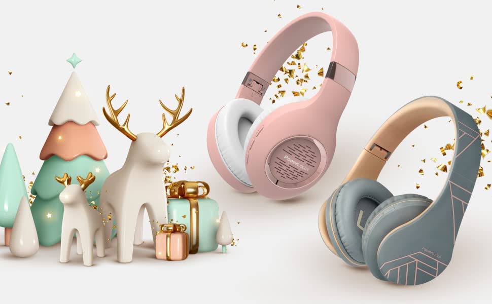 Навушники PowerLocus Bluetooth Over-Ear, бездротові, складні, з мікрофоном, Hi-Fi, глибокий бас, для телефону, планшета, ПК (Rose Gold Deep)