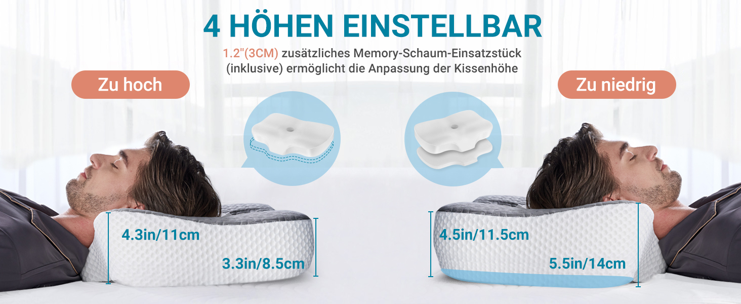 Ортопедична подушка Elviros з Memory Foam для шиї та спини. Подушка від болю в шиї, для сну на боці та на животі. Біла, 59x40.5x12.5/14.5 см