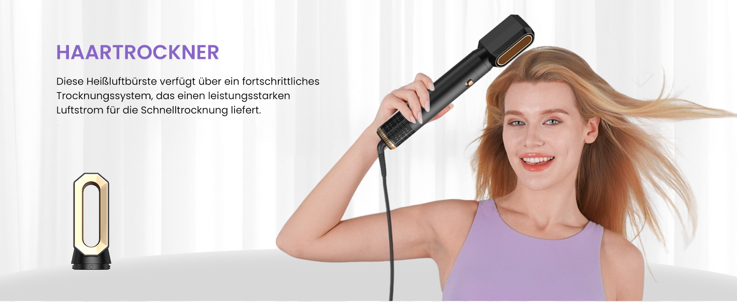 Фен-щітка 6-в-1 Haarstyler Pro: сушка, укладка, завивка, об'єм. 1000W, іонізація, для створення об'єму та гладкості волосся. Комплект фена-щіток для дому та салону краси (сірий)
