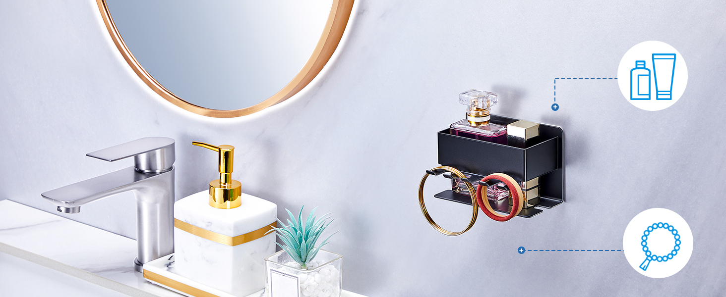 Тримач для зубних щіток настінний, для електричної зубної щітки, з підставкою для насадок, без свердління, чорний, компактний