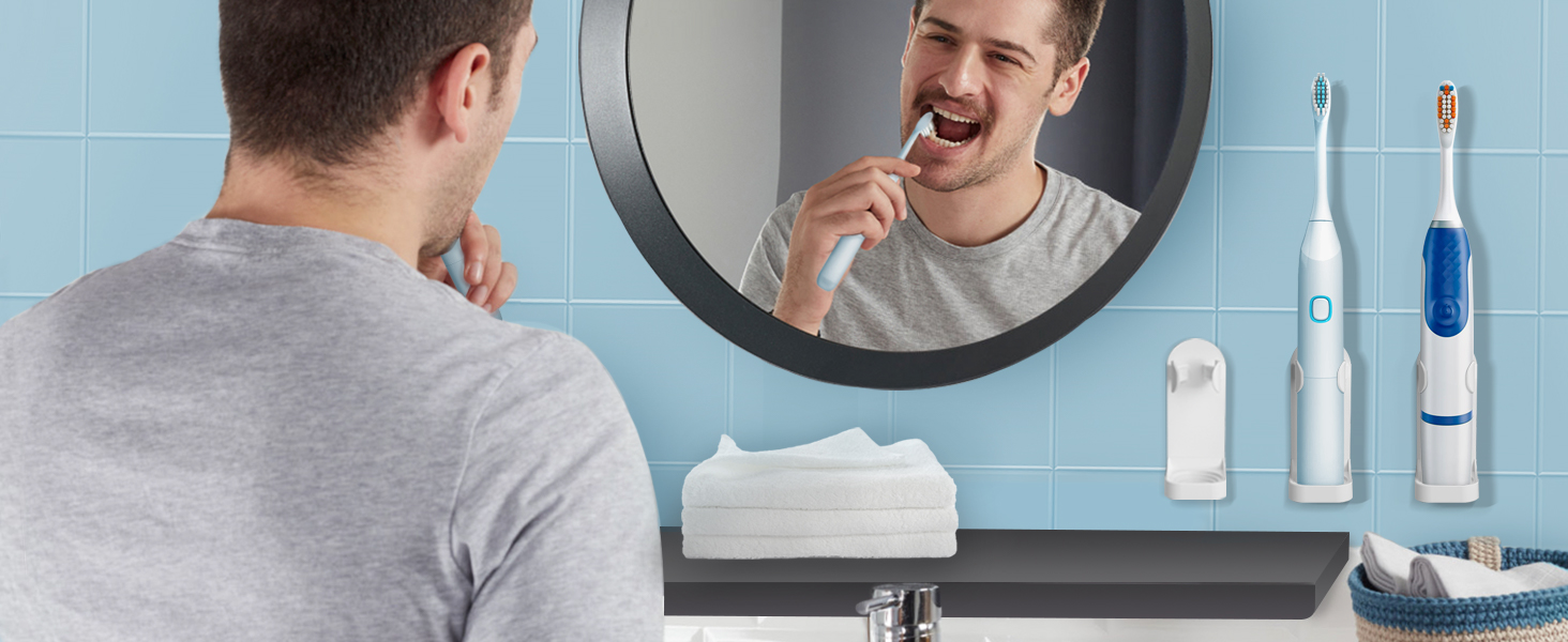 Дзеркальний тримач для електричних зубних щіток HOMMAND (2 шт.) - настінний, універсальний, білий