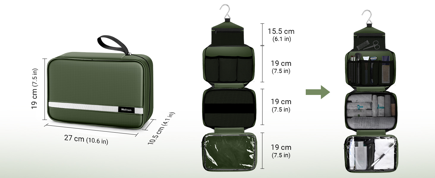 Сумка для туалетних речей Maliton: велика, водонепроникна, з 4 відділеннями | Косметичка для подорожей, спорту, плавання | Складана, компактна (Qlive-green)