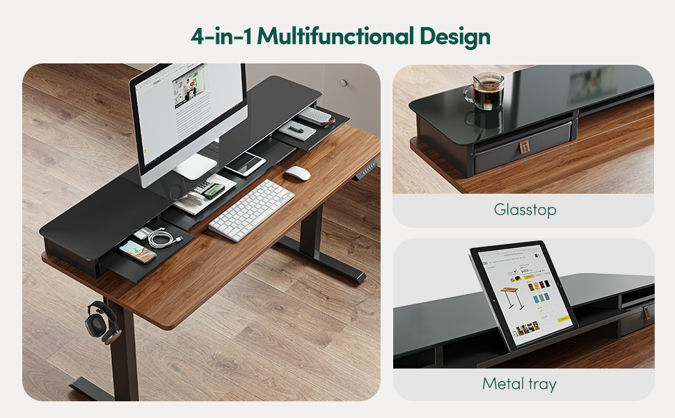FEZIBO Electric Standing Desk with 2 Drawers - 140x60cm Adjustable Height Desk with Memory Control, Anti-Collision System, Light Brown Home Office Desk