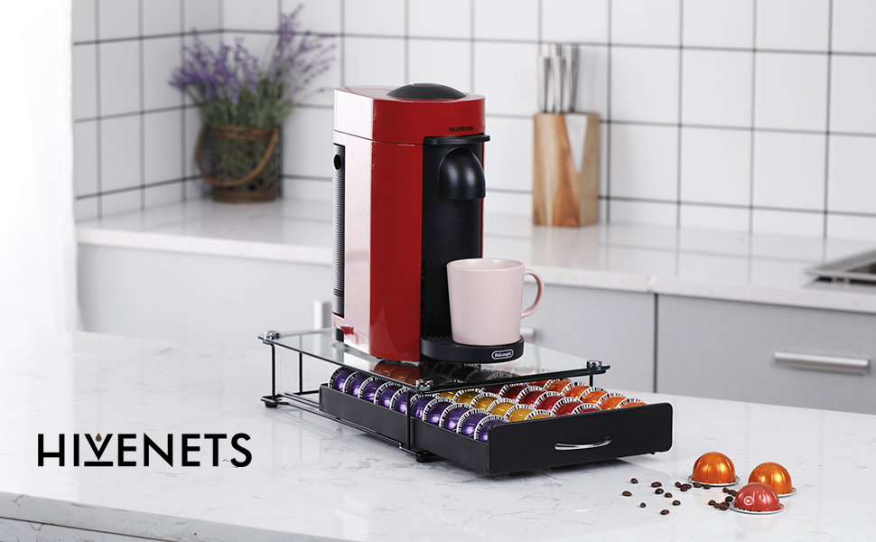 Тримач для капсул Vertuo HiveNets – органайзер для 40 капсул Nespresso VertuoLine, металева сітка, чорний