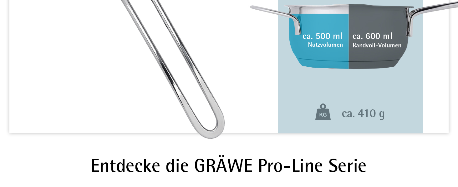 Каструля GRÄWE Pro-Line з кришкою з термостійкого скла, 3 л, для індукційних плит, нержавіюча сталь, Ø 12 см