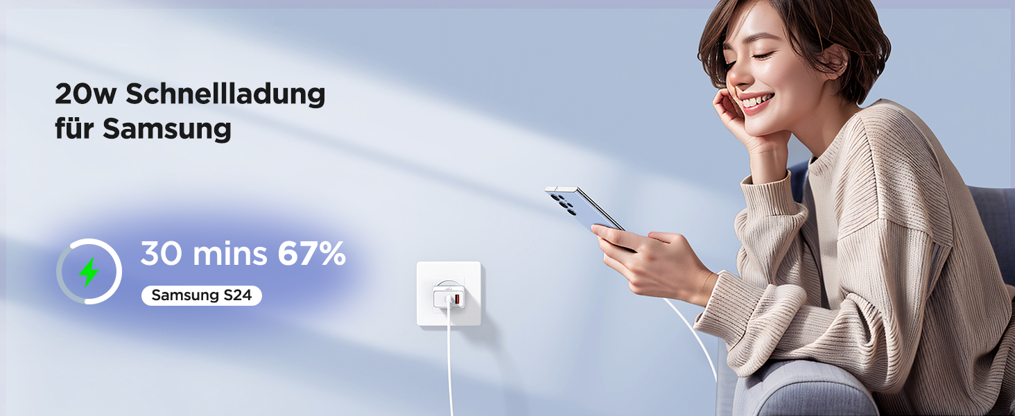 Зарядний пристрій USB C з двома портами, 20W, PD 3.0, Power Adapter з кабелем USB C - USB C 2м, для iPhone, Samsung та інших смартфонів, білий