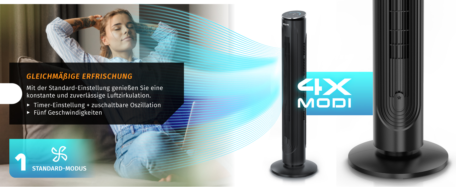 Вентилятор Brandson з дистанційним керуванням, арома-відсіком, тихий, з осциляцією, таймером, 4 режими, 5 швидкостей, LED дисплеєм, чорний