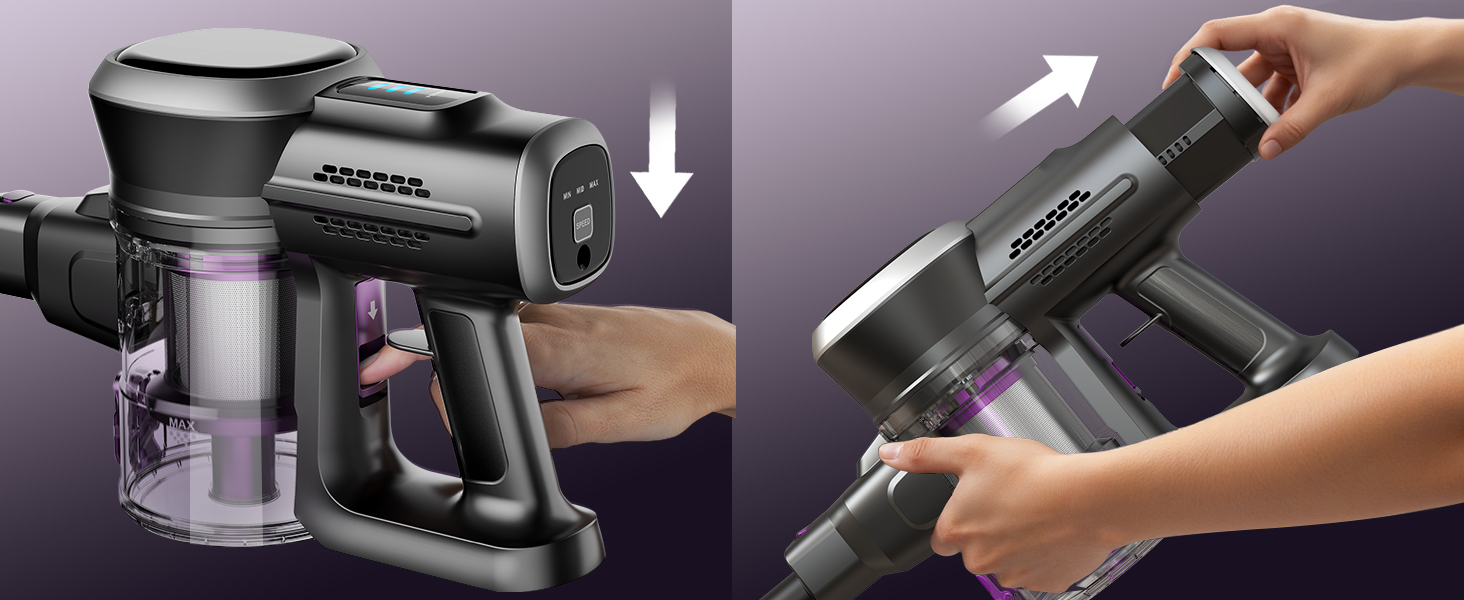 Бездротовий пилосос Lubluelu: легкий, тихий, з LED-дисплеєм та складним трубою. Потужне всмоктування для шерсті тварин, килимів, твердих поверхонь та авто (чорно-фіолетовий)