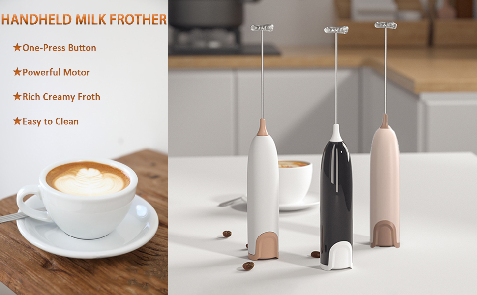 Електричний піноутворювач для молока Aischens: ручний міні-міксер для кави, вершків, яєць, лате, матча (білий-рожевий)