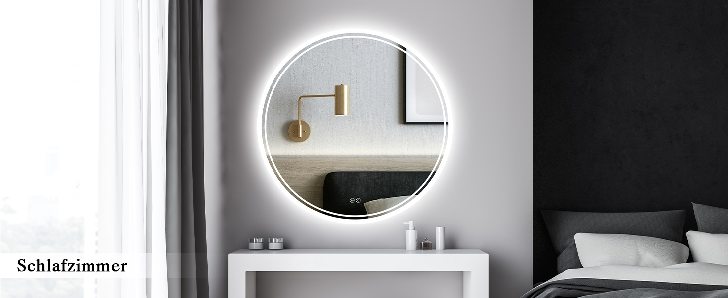 Дзеркало для ванної кімнати з підсвічуванням LED, антизапар, сенсорне управління, регулювання яскравості, 3 кольори світла, функція пам'яті, захист від вибуху, кругле дзеркало 50 см