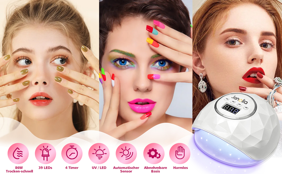 Лампа для сушіння нігтів Janolia 86W UV LED з сенсором та LCD дисплеєм для гель-лаку, професійна, з таймером, для нігтів рук та ніг