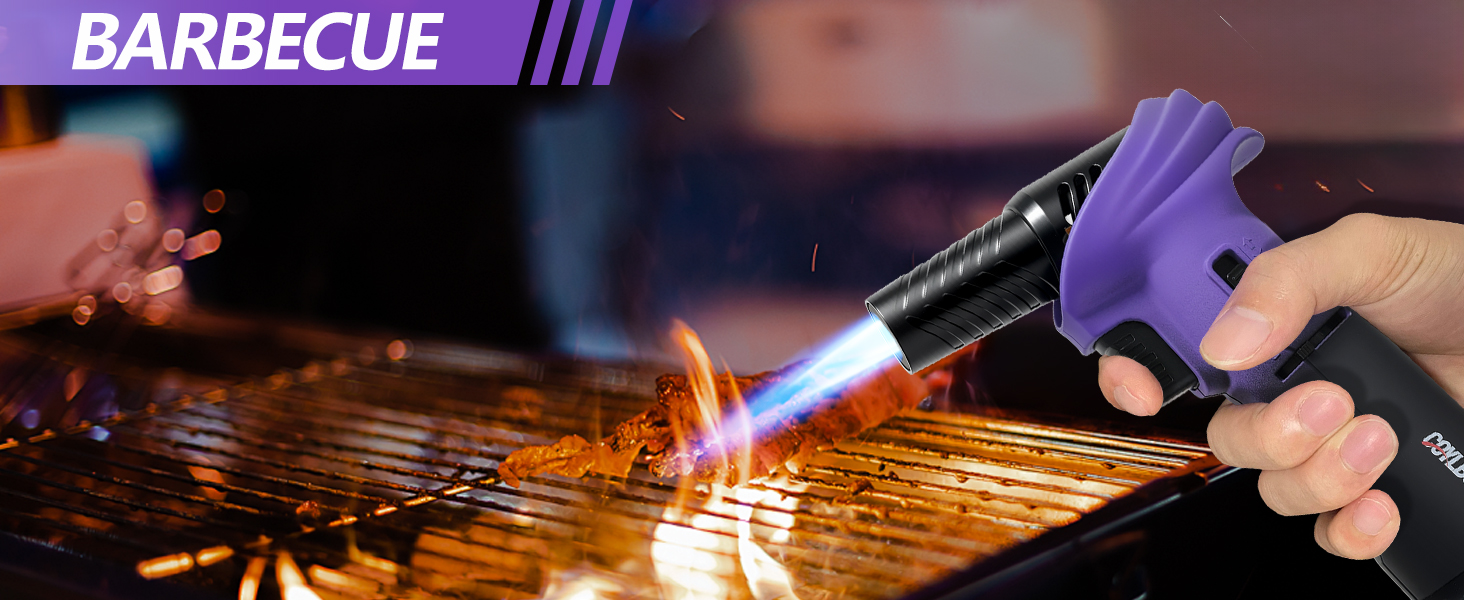 Бутанна запальничка-пальник Flambierbrenner: регульована полум'я, кут повороту 0–90°, безпечний замок, для паяння (зелено-чорний та фіолетово-чорний)