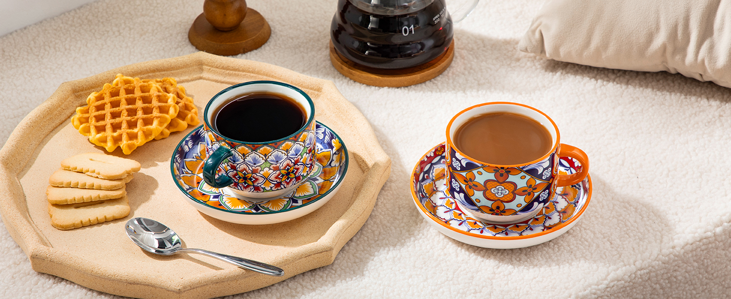 Набір чашок для еспресо Vancasso 4 шт., 150 мл SIMI з підставками та стійкою, керамічні, для капучино, еспресо, лате