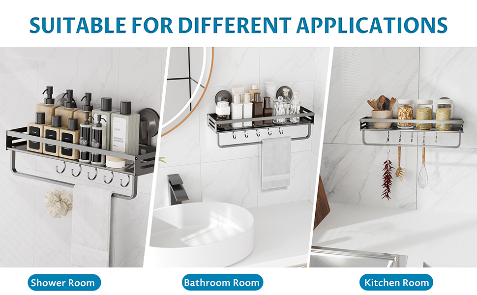 Настінна поличка для душу Onemake з присосками, 2 шт., 40 см, чорна матова