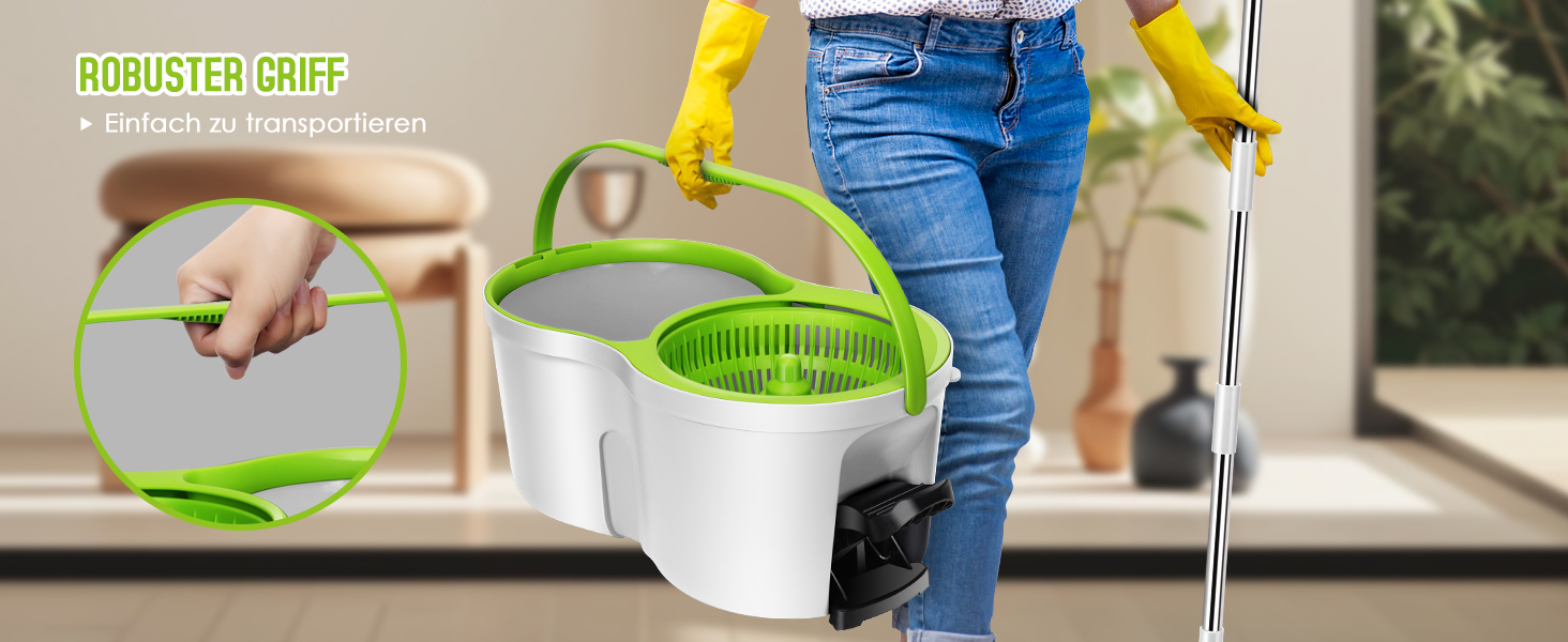Набір для миття підлоги з відром, 2 в 1: відро для миття з віджимом та моп, моп з педальним віджимом, регульована сталева стійка та 3 мікрофібрових насадок, набір для миття підлоги, відро з педальним віджимом, білий + жовто-зелений