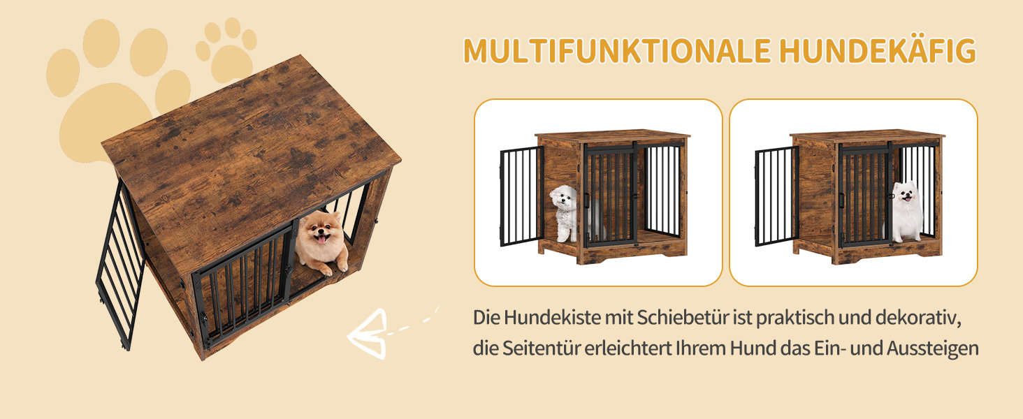 Сучасний вольєр для собак Hzuaneri DFC84301B, 69x49x64.5 см, вінтажний коричневий, з 2 дверцятами, для собак маленьких, середніх та великих порід