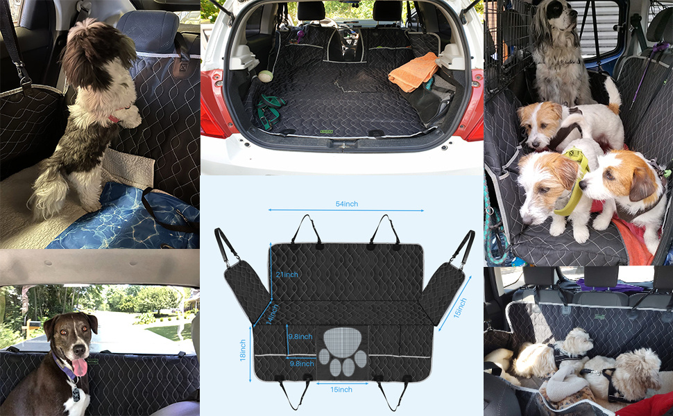 Водонепроникний килимок для собак у машину, 213x190 см, чорний. Захист від подряпин та ковзання, з віконцем для спостереження за твариною