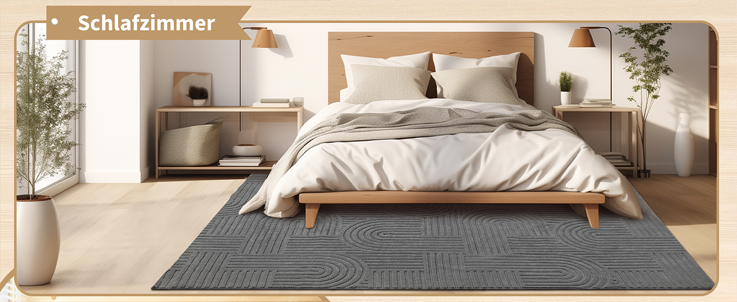 Килим для вітальні 160x230 см, великий пухнастий з коротким ворсом, миючий, сучасний, 3D ефект, антиковзаючий, для їдальні, кухні, спальні (140 x 200 см, сірий)