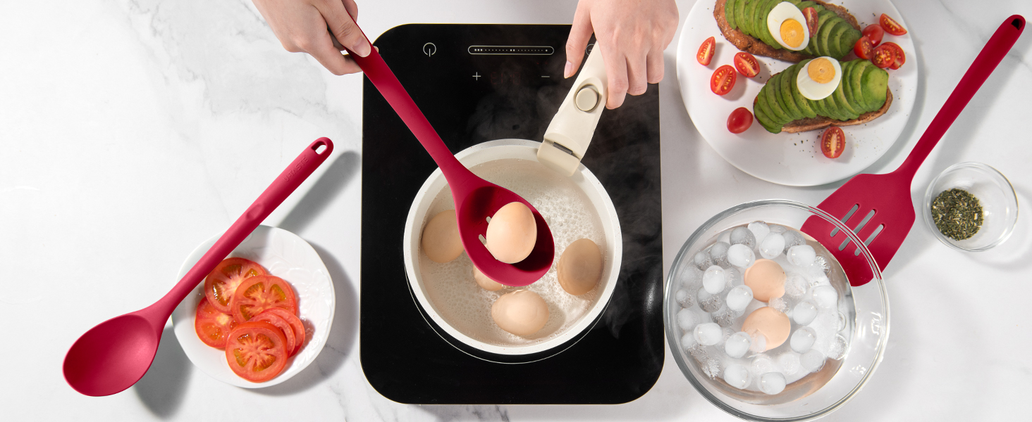U-Taste Набір кухонного приладдя з силікону, 5 шт, термостійкі до 315°C, BPA-free, антипригарні лопатка та ложки для смаження, перемішування, сервірування (червоні)