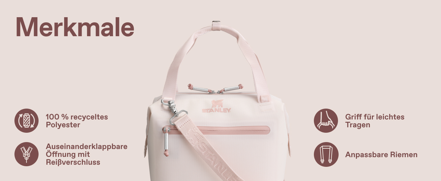 Термосумка Stanley 1913 All-Day Julienne Maxi 7.0L Rose Quartz - 100% перероблений поліестер, ручка для перенесення, сітчасті кишені