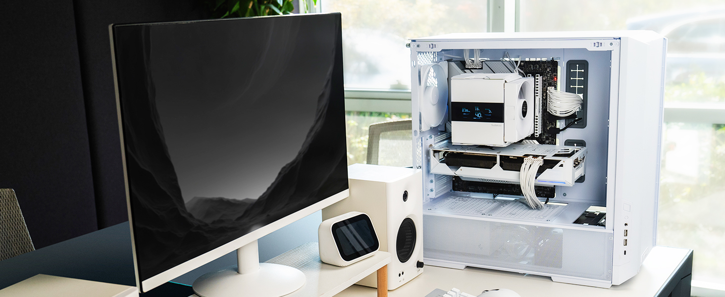 Кулер для процесора Sudokoo SK620V White AM5: двосекційний повітряний охолоджувач з цифровим дисплеєм, 6 теплотрубками та 2 вентиляторами PWM FDB 120мм, білий