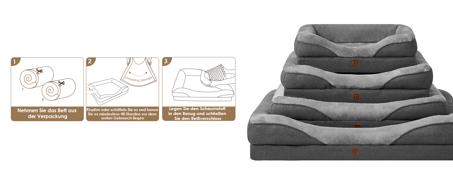 Orthopedic Dog Bed for Large Dogs, Memory Foam, Washable and Waterproof Dog Basket with 4 Sides, Dog Sofa/Dog Couch, Non-Slip, Grey, 106.5x76x18.5 cm