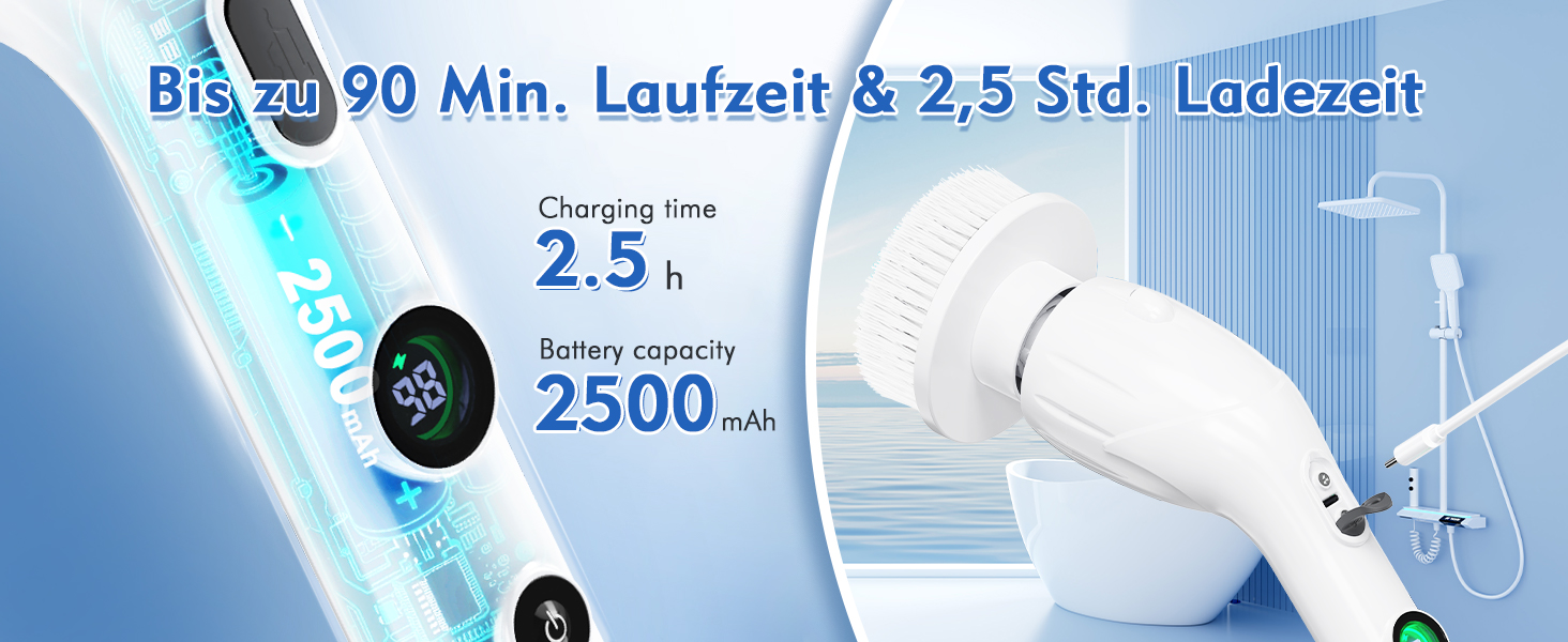 Електрична щітка для чищення з 9 насадок, щітка для швів, водонепроникна IPX8, електричний скрубер з регульованою ручкою, 2 швидкості для ванної кімнати, кухні, авто, підлоги, білий+чорний