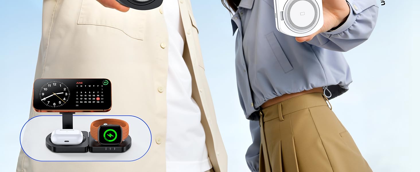 Бездротова зарядка Induktive для iPhone 17 Air/16/15/14/13/12, 3-в-1 з підтримкою MagSafe, Apple Watch та AirPods, чорний матовий