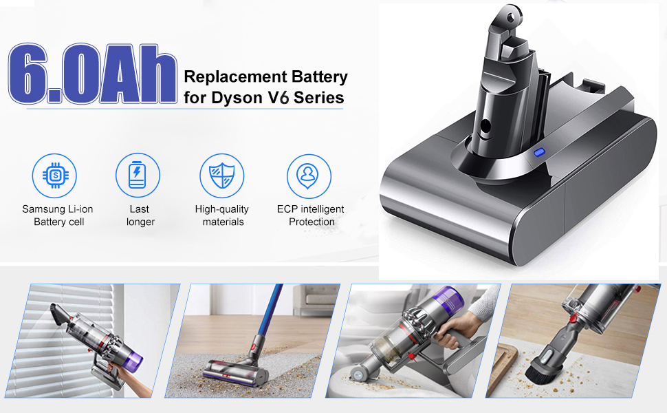 Замінний акумулятор V6 6.0Ah для пилососів Dyson V6 (DC62, DC58, DC59, DC61, DC62 Animal, DC72, DC74, SV03, SV04, SV05, SV06, SV07, SV09) + 2 фільтри