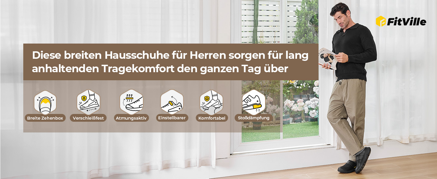 Домашні тапочки FitVille для чоловіків та людей похилого віку, широкі, з клямкою, чорні, розмір 41-50