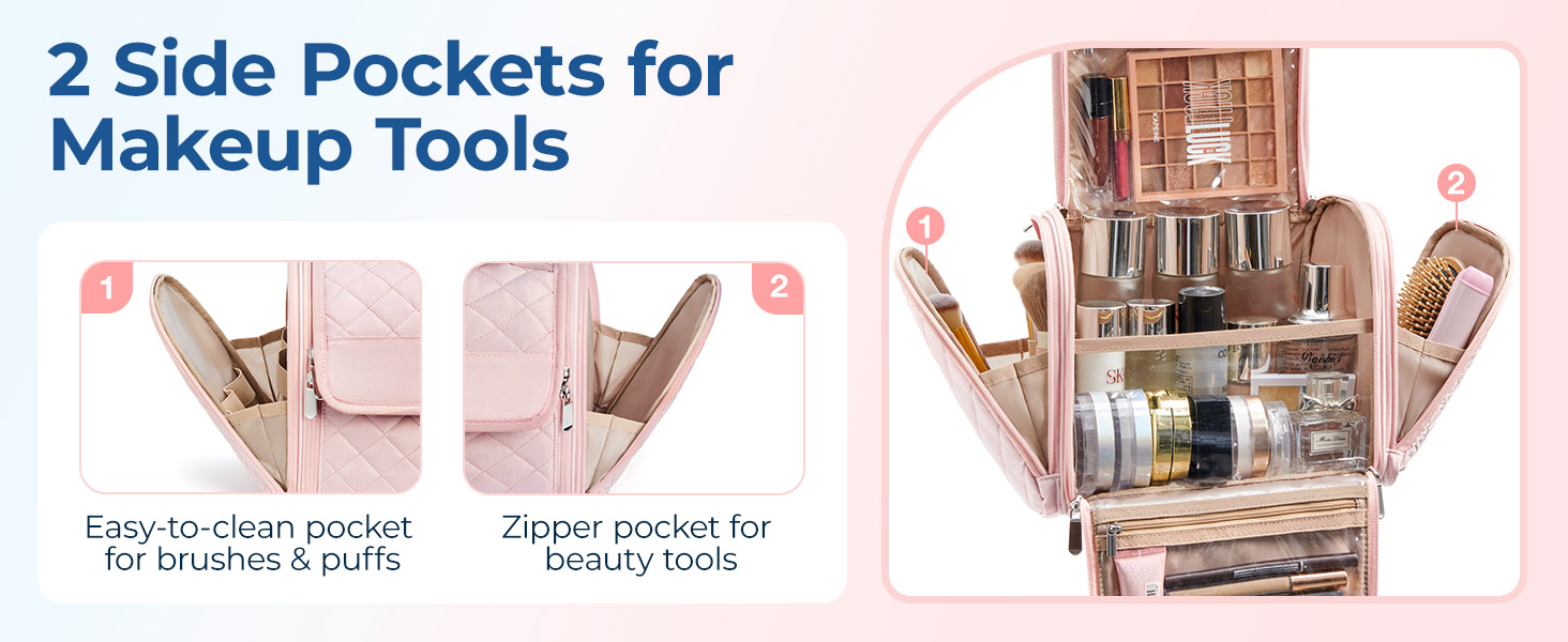 Органайзер для косметики BAGSMART, велика косметичка для жінок, чорний, з петлею для підвішування