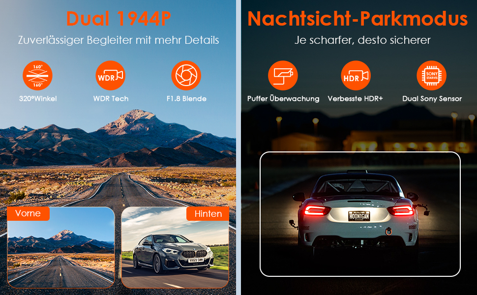 Відеореєстратор VANTRUE E2 Dual 2.7K+2.7K з GPS, WiFi та пультом керування. Подвійний об'єктив, нічне бачення, паркувальний режим, G-сенсор, підтримка карт пам'яті до 512GB