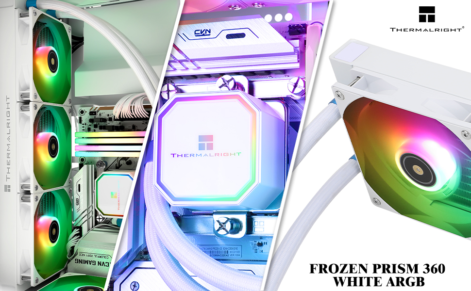 Система рідинного охолодження процесора Thermalright Frozen Prism 360 White ARGB, 360мм, 3 PWM вентилятори, для Intel LGA1700/1851/1200/115x та AMD AM4/AM5, Білий