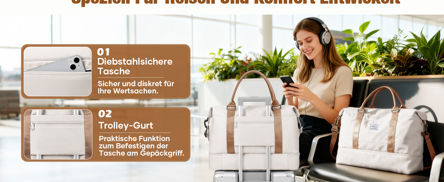 Спортивна сумка HPLQQ Weekender для ручної поїздки (Easyjet) 45x36x20 см, бежева. Дорожня сумка, сумка для фітнесу з відділенням для взуття