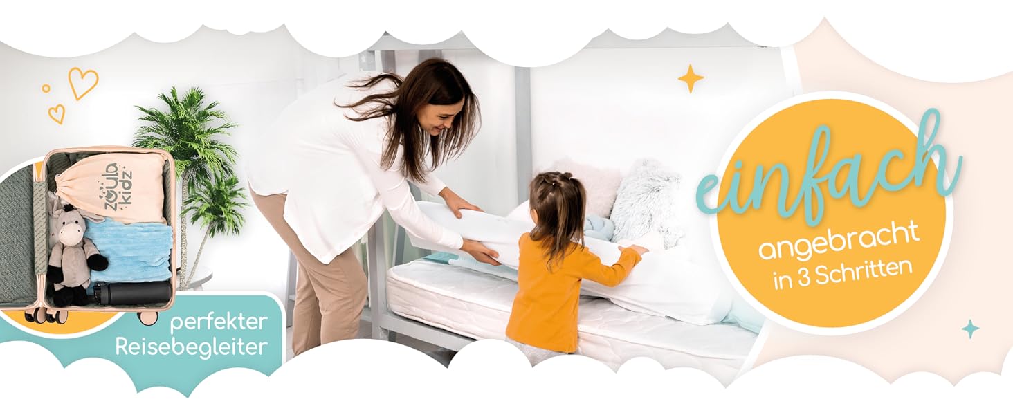 Надувне дитяче ліжко для подорожей - ліжко з захистом від падіння та вбудованим насосом - Портативне дитяче туристичне ліжко з тканиною Oeko-Tex - Ідеально для кемпінгу, готелів та дому (1 шт, 180 см)