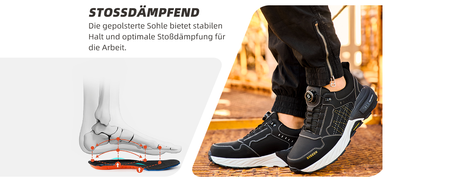 Черевики робочі чоловічі з металевим носком, легкі, дихаючі та міцні, з Clickers та захистом від проколів, неслизька підошва – взуття для професій та будівництва, 44 EU, чорний