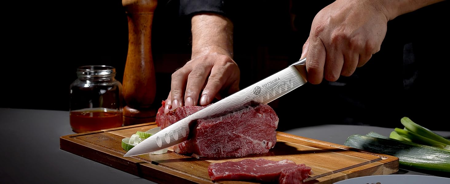 Японський кухонний ніж YOTSUBA 22 см - професійний ніж шеф-кухаря з високоякісної сталі, ергономічна ручка