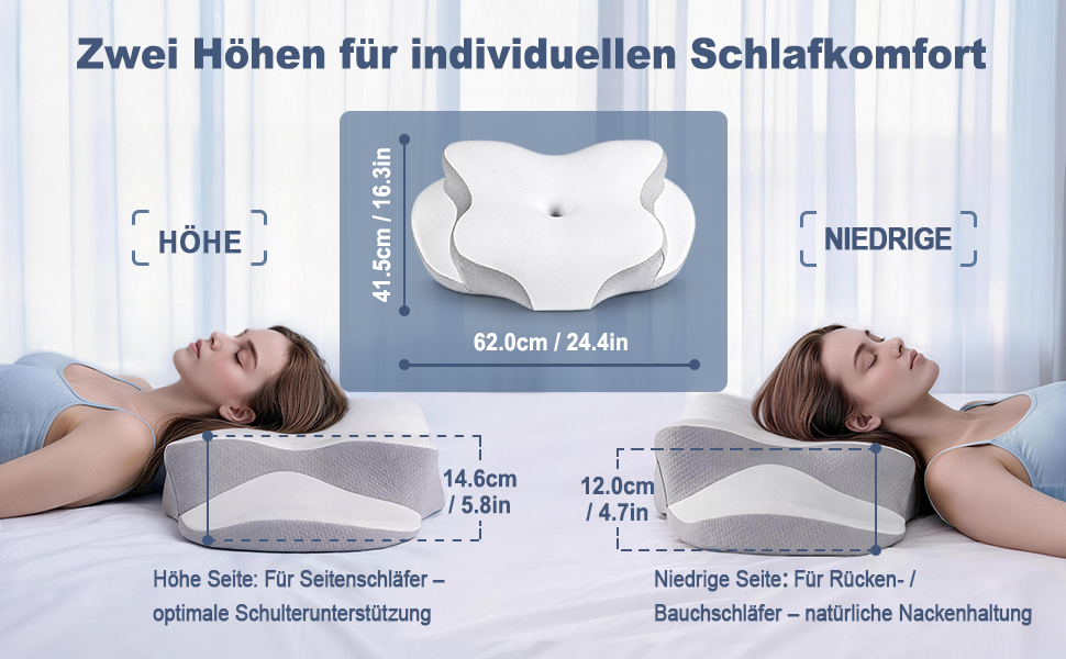 Ортопедична подушка з Memory Foam для сну на боці, спині та животі, біла. Знімний дихаючий чохол.