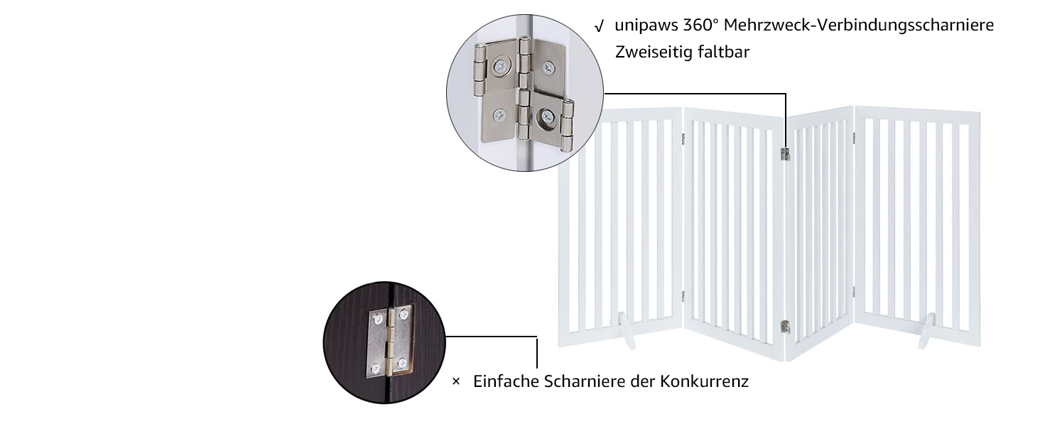 Захист для собак Unipaws: відбійник для сходів, без свердління, дерев'яне дитяче огорожа, розкладне, для каміна, з ніжками, білий (4 елементи, 91 см)
