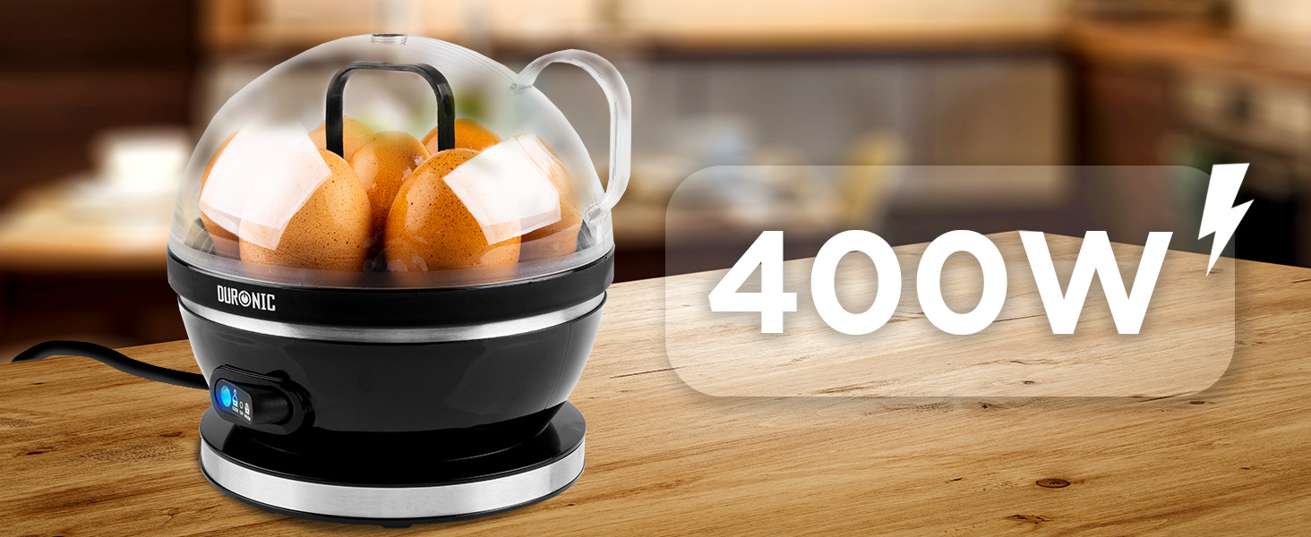 Електричний яйцеварка Duronic EB27 WE: 1-7 яєць, регулювання ступеня готовності, таймер, захист від перегріву, мірна склянка та ложка для яєць