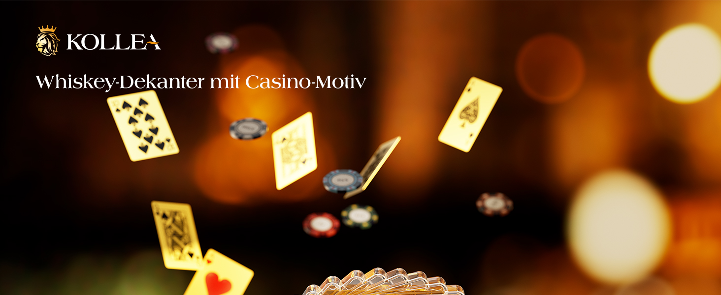 Набір для віскі Kollea Blackjack: Декантер 37,2 Oz та 4 келихи, стиль Казино, подарунок для чоловіків