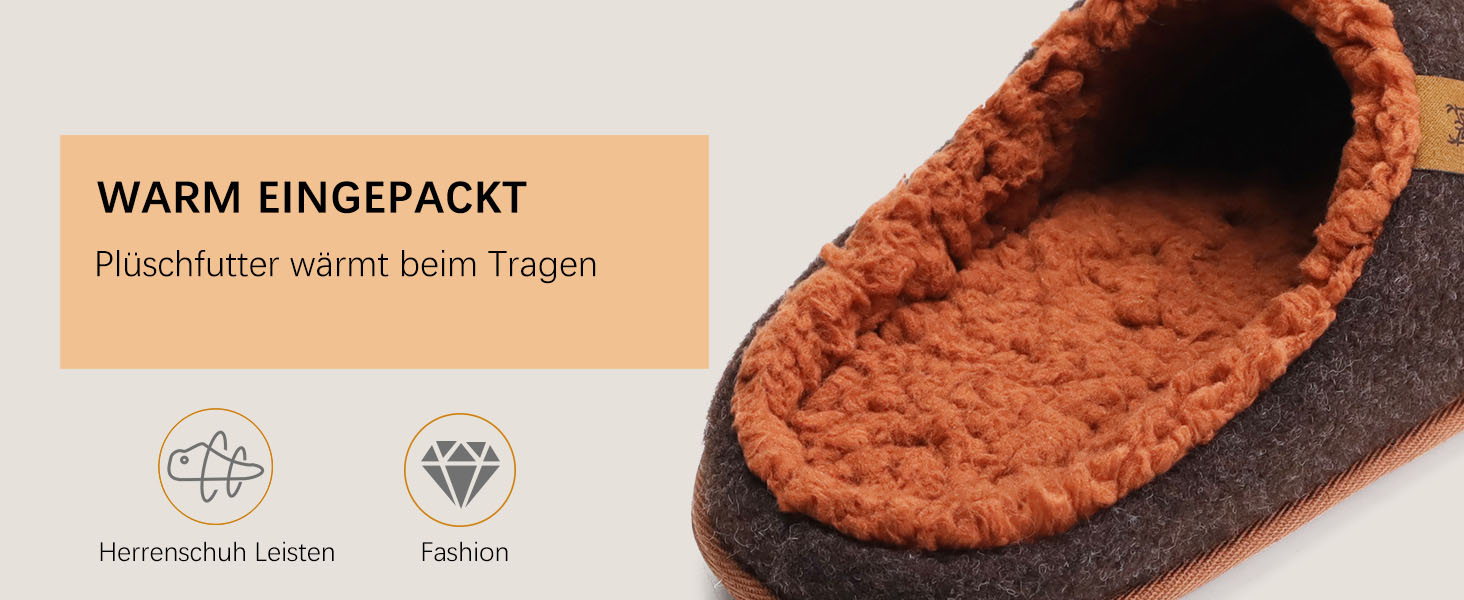 Чоловічі фетрові халапи KuaiLu: теплі, зручні, з м'якою підкладкою. Ідеальні для дому та вулиці. Розмір 44 EU, чорний колір.